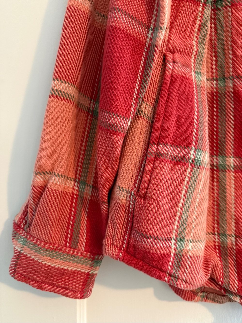 L.L.Bean Plaid Women's Heavyweight Button-Down Shirt Jacket Coral Peach Medium - Picture 4 of 8